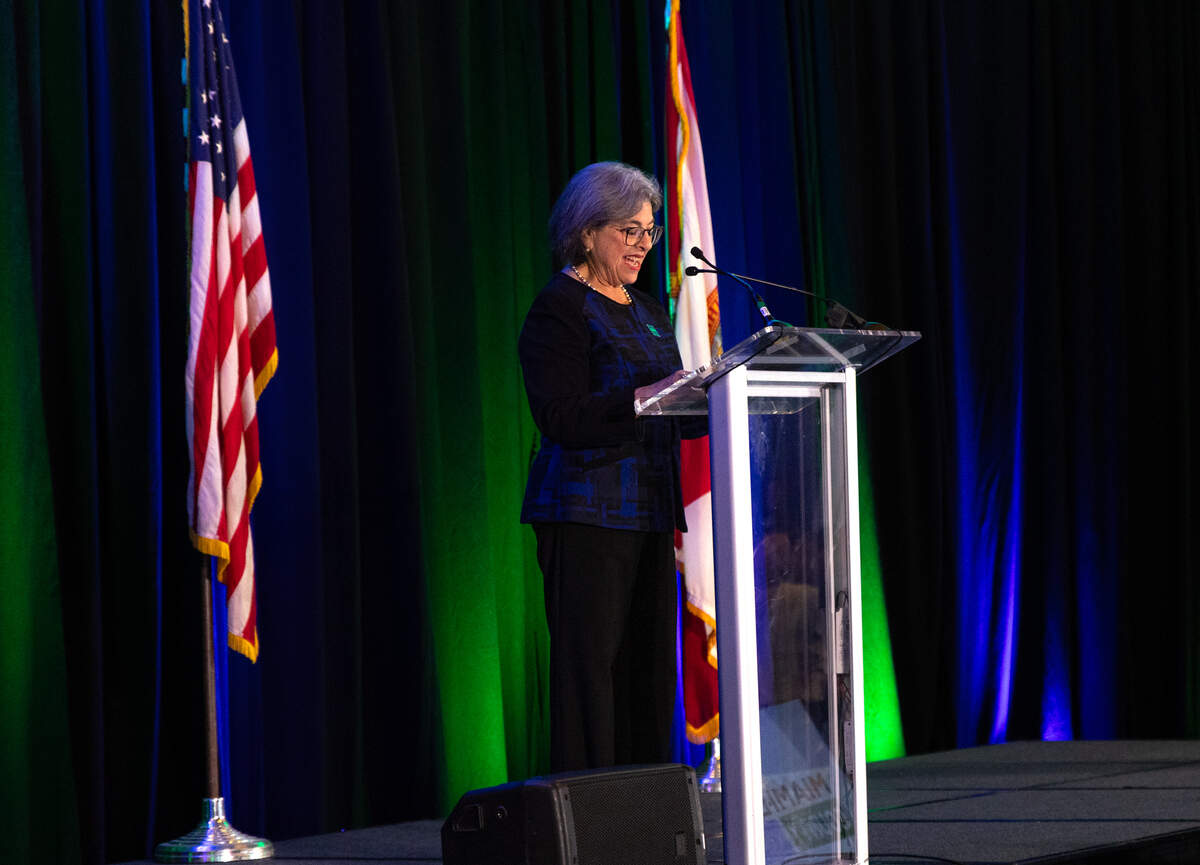 Daniella Levine Cava announces the Zero Waste Master plan at the Miami Marriott in Biscayne Bay on Friday July, 31.
